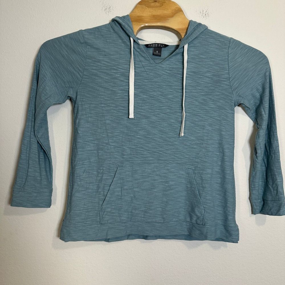 Free Fly Bamboo Slub Hoodie Womens Small Bay Blue Long Sleeve Drawstring Pockets